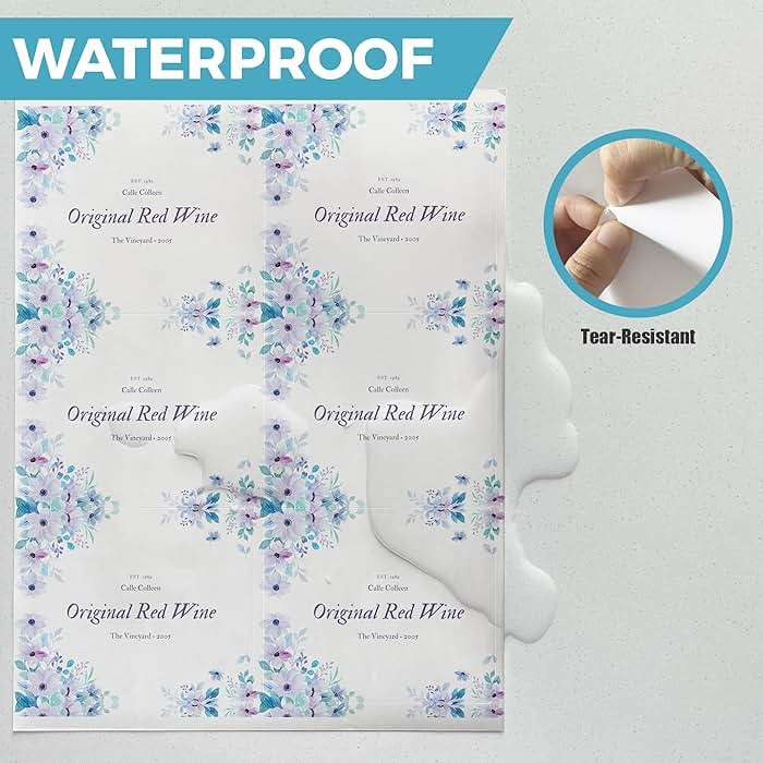 Mr-Label 4” x 3-1/3” Waterproof Matte White Wine Label - for Inkjet & Laser Printer - for 750ml Wine Bottle - Tear-Resistant - for Homemade Wine/Wedding (50 Sheets/Total 300 Labels) - Image 6