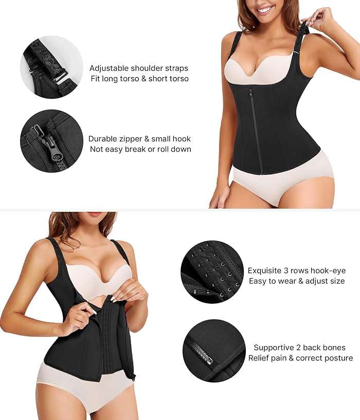 Nebility Waist Trainer for Women Corset Shapewear with Zipper Women's Waist Cincher Tank Top with Adjustable Straps - Image 3