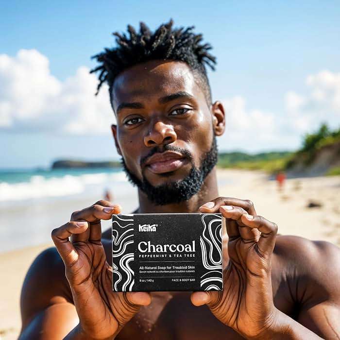 Keika Charcoal Black Soap Bar for Eczema, Psoriasis, Face, Body, Men Women Teens with Oily Skin, 5 oz. - Image 2