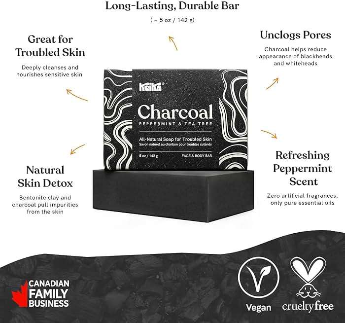 Keika Charcoal Black Soap Bar for Eczema, Psoriasis, Face, Body, Men Women Teens with Oily Skin, 5 oz. - Image 7