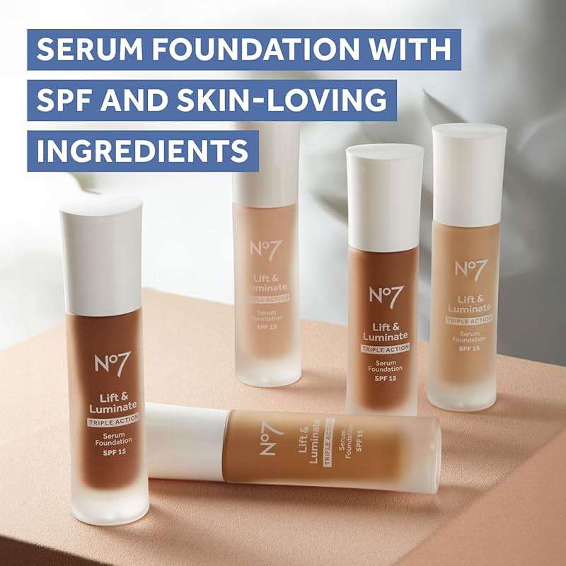 No7 Lift & Luminate Triple Action Serum Foundation - Liquid Makeup with SPF 15 for a Dewy, Glowy Base - Radiant Formula for Mature Skin - Cool Ivory (1 Fl Oz) - Image 7