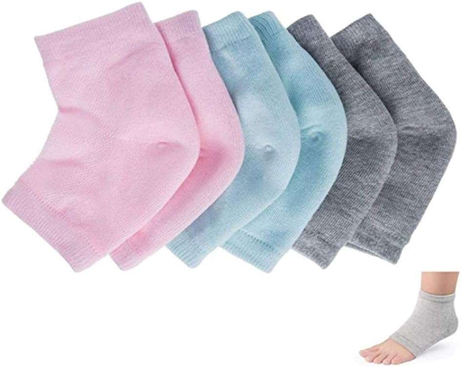 3 Pairs Moisturizing Gel Heel Socks, Vented Unisex Toeless Spa Sock for Foot Care Treatment, Cracked Heels, Dry Feet, Foot Calluses (Gray, Green, Pink) - Image 1