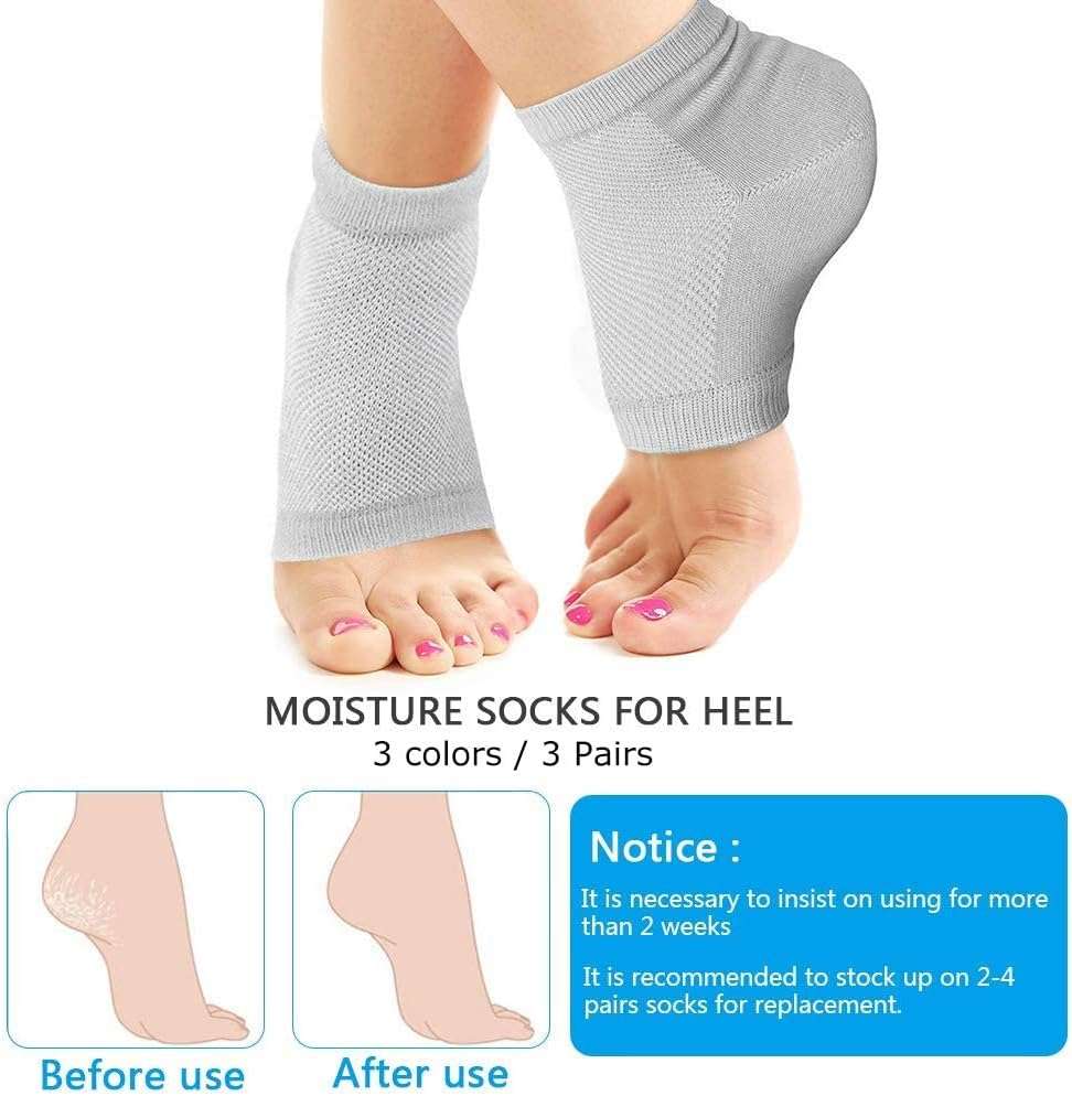 3 Pairs Moisturizing Gel Heel Socks, Vented Unisex Toeless Spa Sock for Foot Care Treatment, Cracked Heels, Dry Feet, Foot Calluses (Gray, Green, Pink) - Image 2