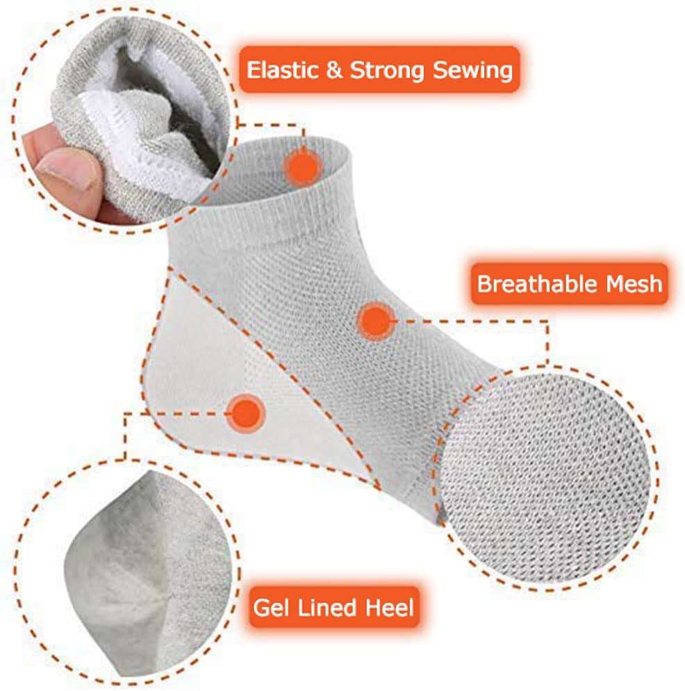 3 Pairs Moisturizing Gel Heel Socks, Vented Unisex Toeless Spa Sock for Foot Care Treatment, Cracked Heels, Dry Feet, Foot Calluses (Gray, Green, Pink) - Image 3