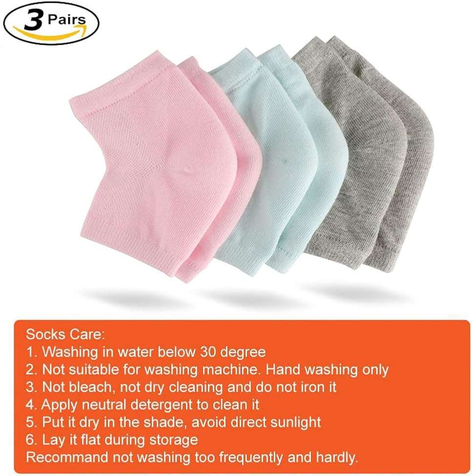 3 Pairs Moisturizing Gel Heel Socks, Vented Unisex Toeless Spa Sock for Foot Care Treatment, Cracked Heels, Dry Feet, Foot Calluses (Gray, Green, Pink) - Image 6