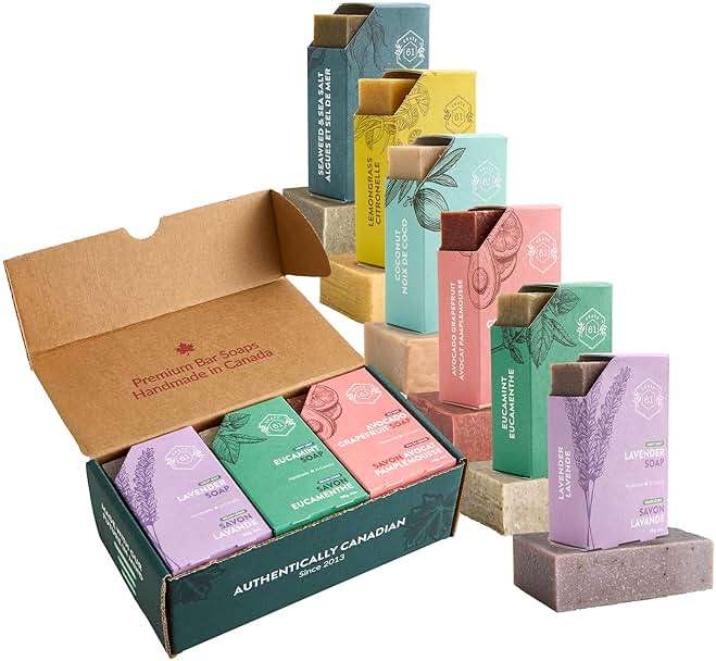 Crate 61, Handmade in Canada, Plant Based Cold Process Natural Bar Soap, With Premium Essential Oils, Dry Skin, Pack of 6 (Most Popular) - Image 1