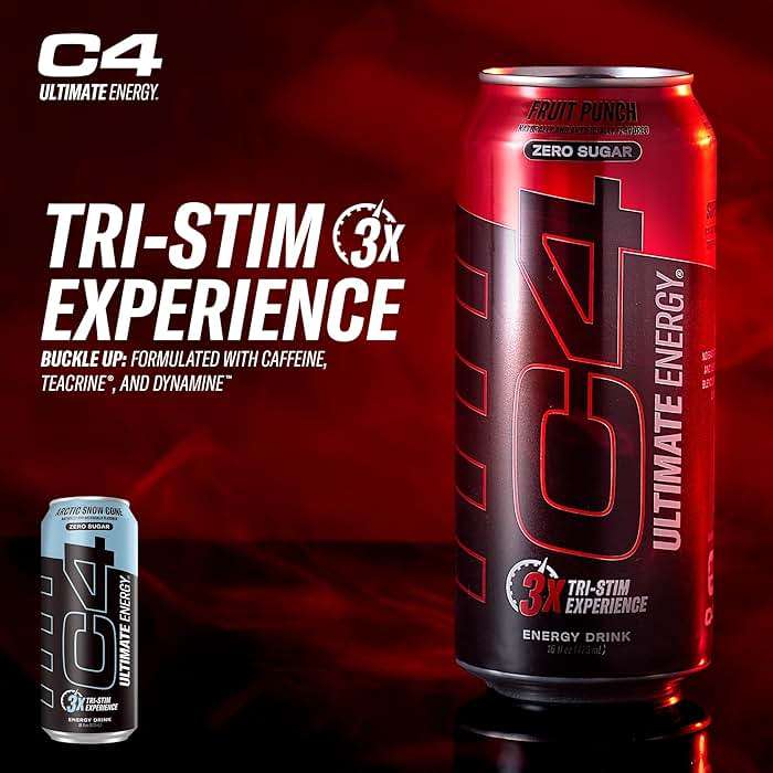 C4 Ultimate Sugar Free Energy Drink 16oz (Pack of 12) | Arctic Snow Cone | Pre Workout Performance Drink with No Artificial Colors or Dyes - Image 3