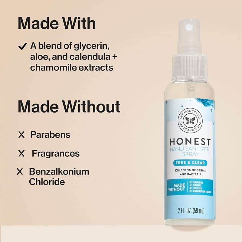 The Honest Company Plant-Based Hand Sanitizer Spray, Kills 99.9% of Germs, Hypoallergenic, Quick-drying, Moisturizing, Fragrance-Free, 2 fl oz - Image 4
