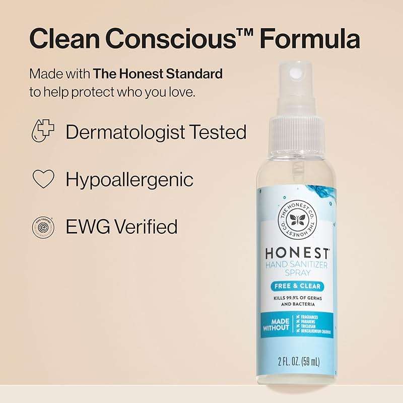 The Honest Company Plant-Based Hand Sanitizer Spray, Kills 99.9% of Germs, Hypoallergenic, Quick-drying, Moisturizing, Fragrance-Free, 2 fl oz - Image 5