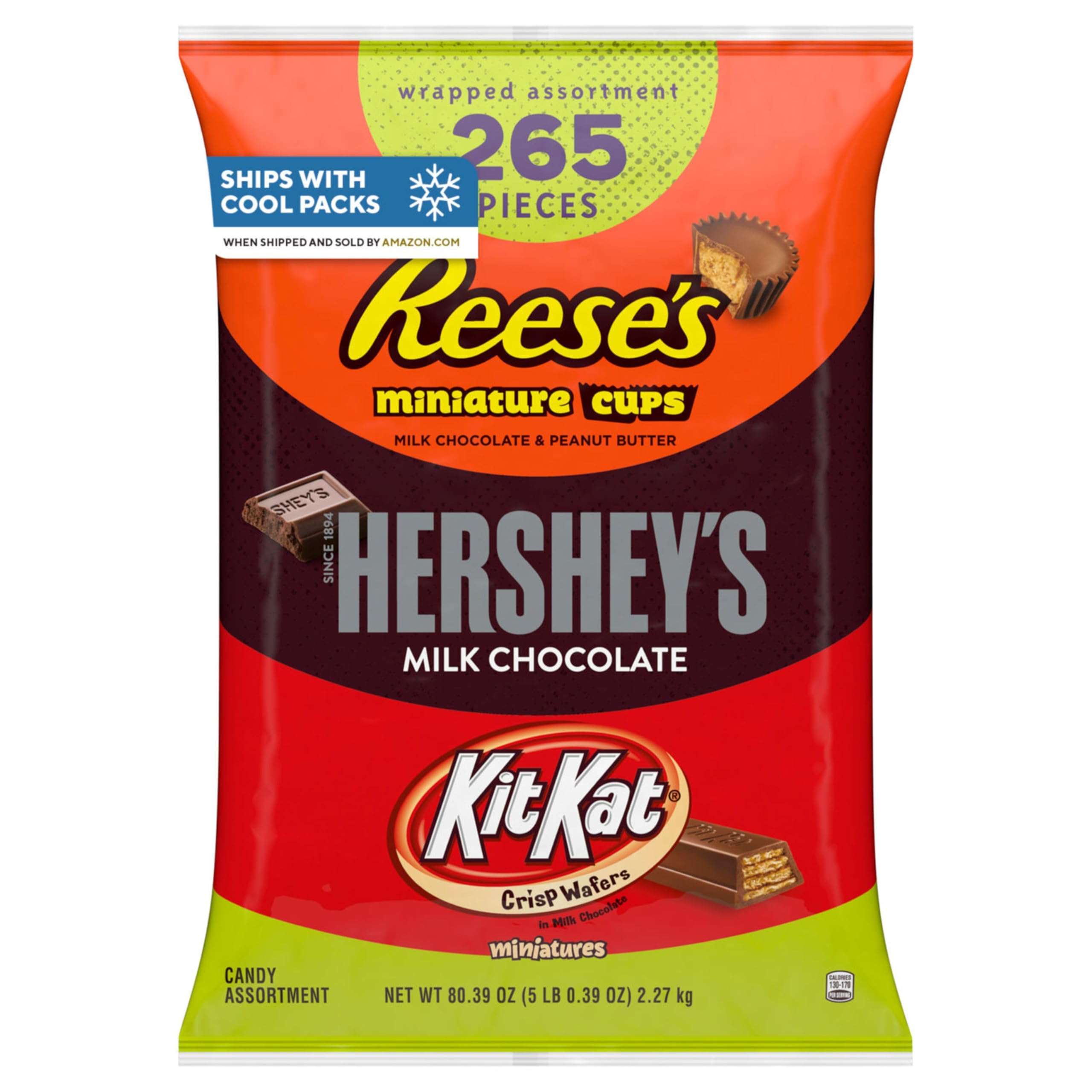 HERSHEY'S, KIT KAT and REESE'S Assorted Milk Chocolate Candy Variety Bag, 80.39 oz (265 Pieces) - Image 1