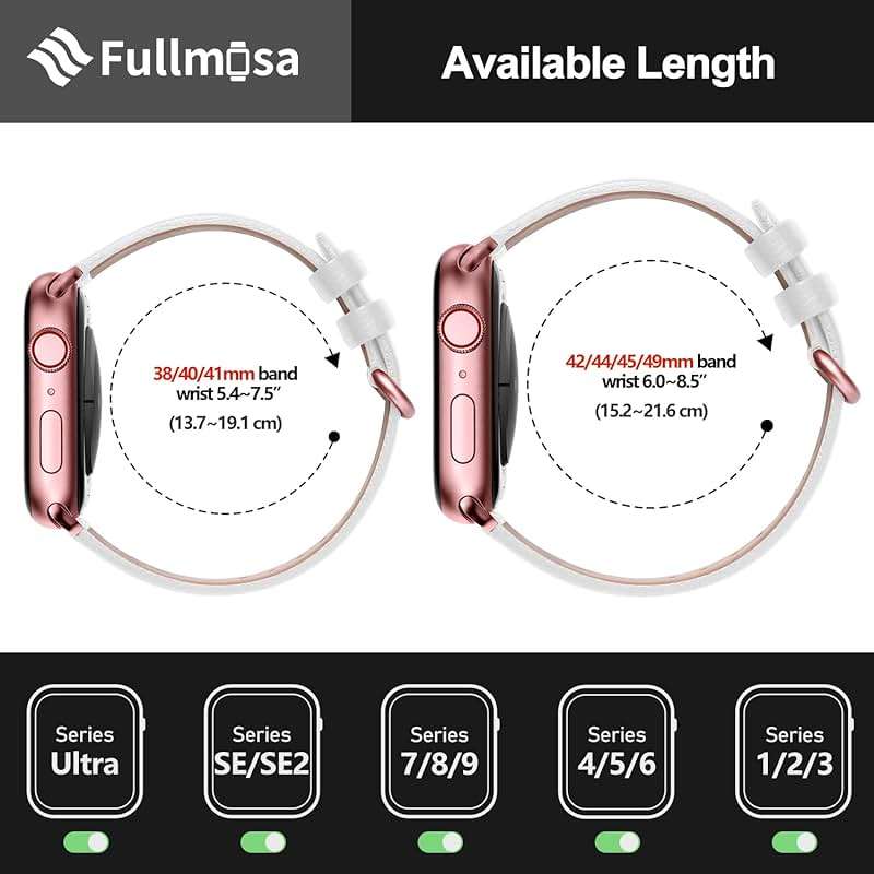 Fullmosa Leather Bands Compatible with Apple Watch Band 49mm 46mm 45mm 44mm 42mm for Men Women, Top Grain Genuine Leather Strap for iWatch Series 11/10/9/8/7/6/5/4/3/2/1,Ultra3/2/1,SE3/2/1, Off-white/Rose Gold - Image 7