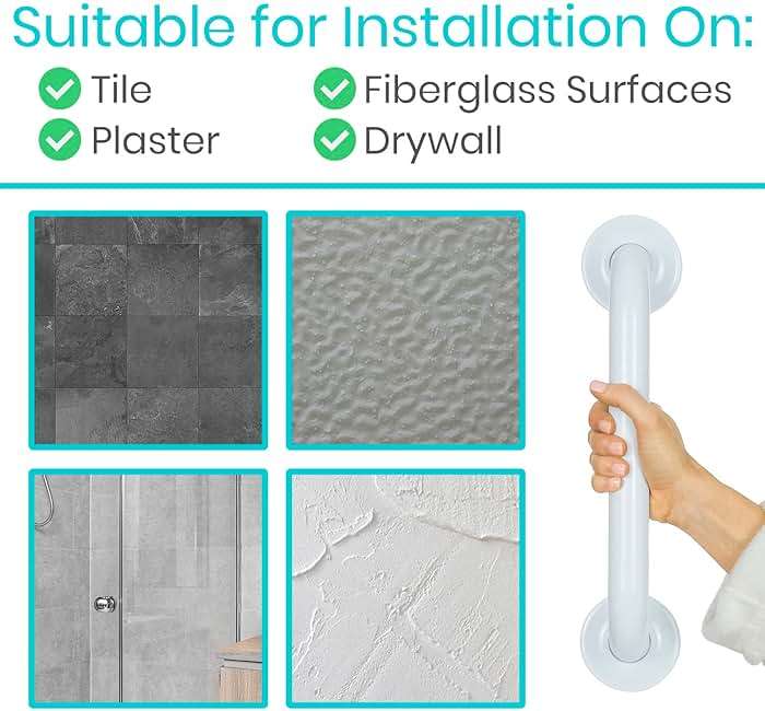 Vive Grab Bar for Showers - Bathroom Antislip Handrail for Seniors, Elderly Assistance Product, Heavy Duty Shower Handles, Handicap Grab Bars, Stainless Steel, Multipurpose, 440 lbs (White) - Image 8