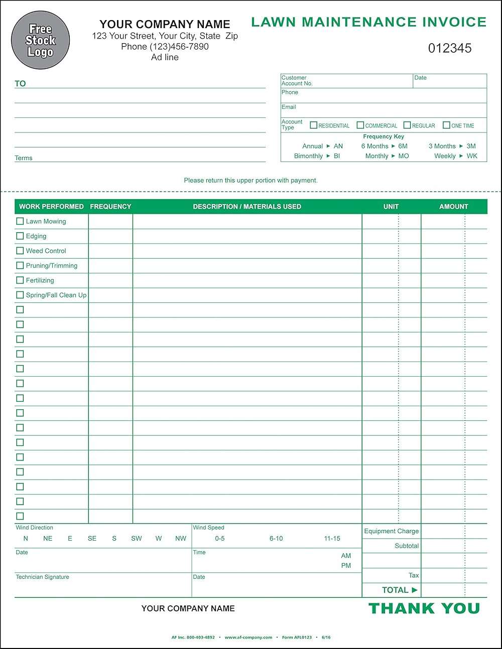 Lawn Maintenance Invoice, 3 Copy Triplicate, 8.5"x11" - Personalized (100 Forms) - Image 1
