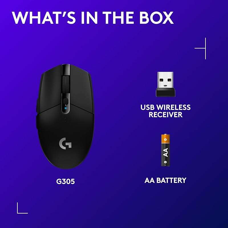 Logitech G305 Lightspeed Wireless Gaming Mouse, Hero Sensor, 12,000 DPI, Lightweight, 6 Programmable Buttons, 250h Battery, On-Board Memory, Compatible with PC, Mac - Black - Image 9