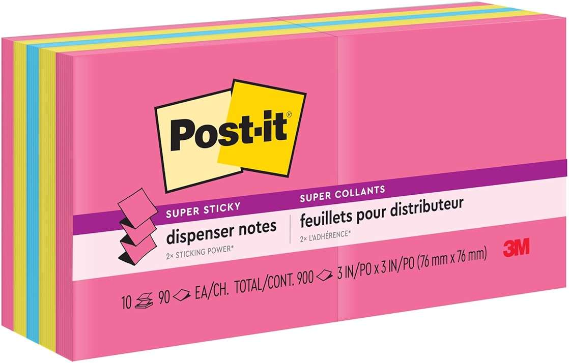 Post-it® Super Sticky Pop-up Notes, 3" x 3", Assorted, Pack of 10 Pads - Image 1