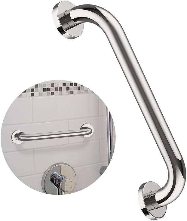 12 Inch Stainless Steel Shower Grab Bar - ZUEXT Shower Handle, Bathroom Balance Bar - Safety Hand Rail Support - Handicap, Elderly, Injury, Senior Assist Bath Handle (w/Self-Adhesive Stick-on Hook) - Image 1