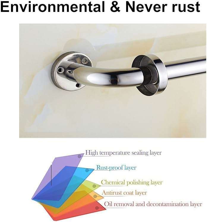 12 Inch Stainless Steel Shower Grab Bar - ZUEXT Shower Handle, Bathroom Balance Bar - Safety Hand Rail Support - Handicap, Elderly, Injury, Senior Assist Bath Handle (w/Self-Adhesive Stick-on Hook) - Image 5
