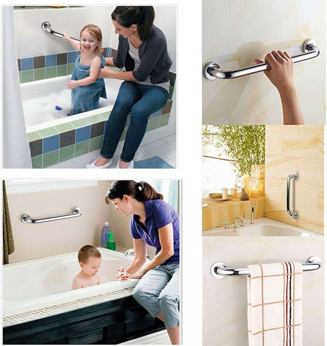12 Inch Stainless Steel Shower Grab Bar - ZUEXT Shower Handle, Bathroom Balance Bar - Safety Hand Rail Support - Handicap, Elderly, Injury, Senior Assist Bath Handle (w/Self-Adhesive Stick-on Hook) - Image 7