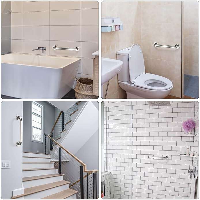 12 Inch Stainless Steel Shower Grab Bar - ZUEXT Shower Handle, Bathroom Balance Bar - Safety Hand Rail Support - Handicap, Elderly, Injury, Senior Assist Bath Handle (w/Self-Adhesive Stick-on Hook) - Image 8