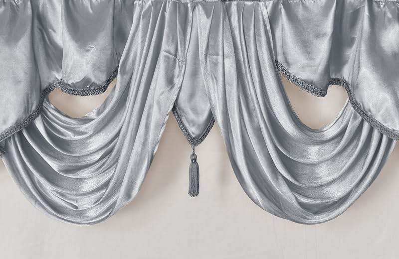 GOHD Valarie Fancy Window Valance. 54 x 18. Taffeta Fabric with Soft Satin Swag. Add Some Royal luxruy Accent to Your Home. (Grey) - Image 4