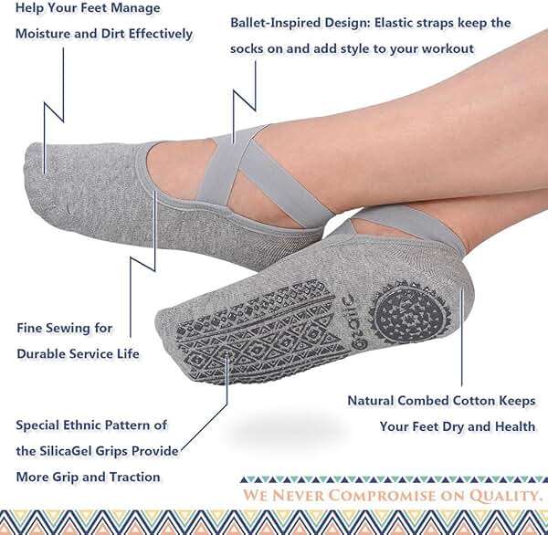 Ozaiic Pilates Socks for Women Non Slip Grip, Yoga Socks with Grippers for Barre, Hospital, Ballet, Dance, Barefoot Workout - Image 2