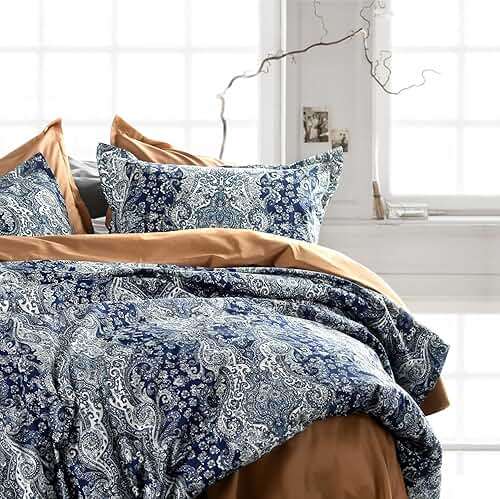 Eikei Home Damask Medallion Luxury Duvet Quilt Cover Boho Paisley Print Bedding Set 400 Thread Count Egyptian Cotton Sateen Vibrant Bohemian Pattern (Midnight, Queen) - Image 1