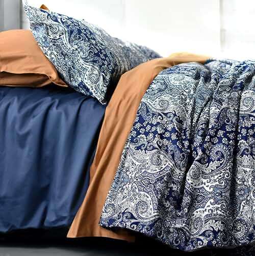 Eikei Home Damask Medallion Luxury Duvet Quilt Cover Boho Paisley Print Bedding Set 400 Thread Count Egyptian Cotton Sateen Vibrant Bohemian Pattern (Midnight, Queen) - Image 3
