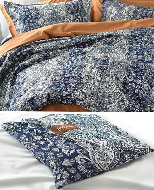 Eikei Home Damask Medallion Luxury Duvet Quilt Cover Boho Paisley Print Bedding Set 400 Thread Count Egyptian Cotton Sateen Vibrant Bohemian Pattern (Midnight, Queen) - Image 7