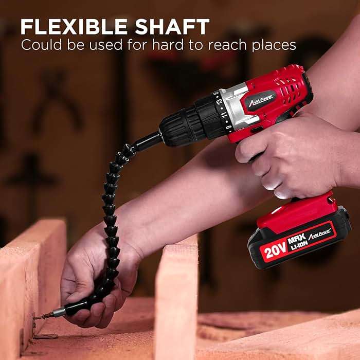 AVID POWER 20V Cordless Drill Set for Home DIY & Beginner Projects - Lightweight Power Drill with Battery Charger & 22 Bits, Variable Speed, 3/8" Keyless Chuck, Ideal for Furniture Assembly (Red) - Image 5