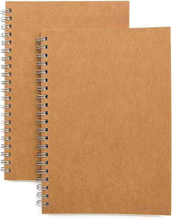 Soft Cover Spiral Notebook Journal 2-Pack, Blank Sketch Book Pad, Wirebound Memo Notepads Diary Notebook Planner with Unlined Paper, 100 Pages/ 50 Sheets, 7.5 inch x 5.1 inch (Brown) - Image 1