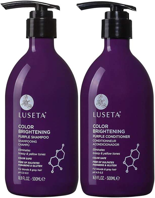Luseta Purple Shampoo and Conditioner Set for Blonde, Gray - Color Treated Hair - Sulfate Free Paraben Free - Infused with Cocos Nucifera Oil for Curly and Damaged Hair - 2x16.9oz - Image 1