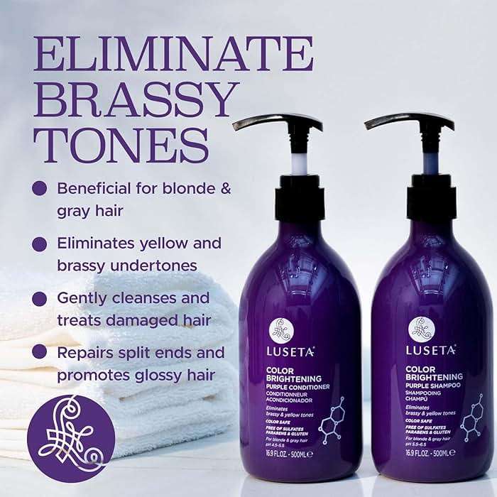 Luseta Purple Shampoo and Conditioner Set for Blonde, Gray - Color Treated Hair - Sulfate Free Paraben Free - Infused with Cocos Nucifera Oil for Curly and Damaged Hair - 2x16.9oz - Image 2