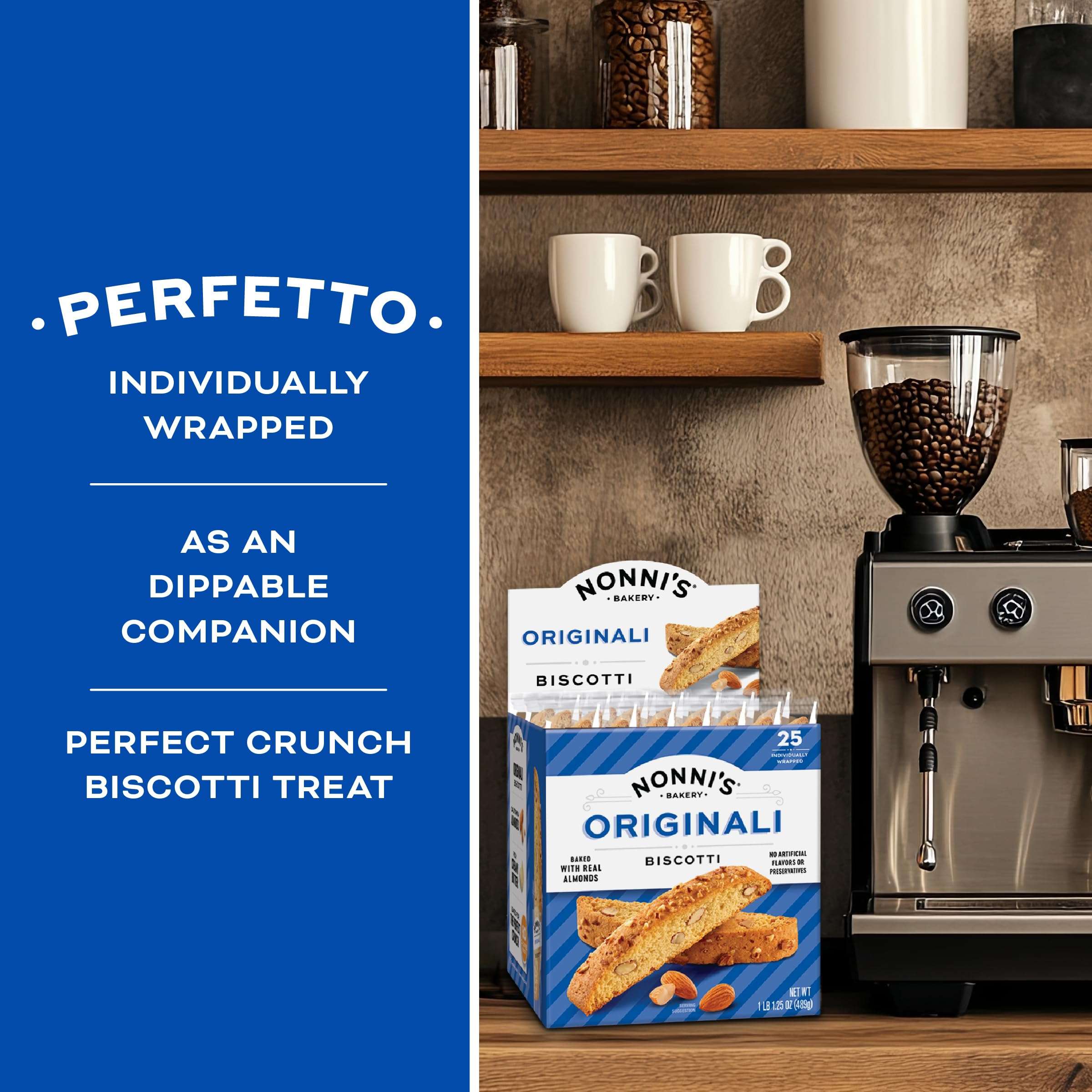 Nonni's Originali Classic Almond Biscotti Cookies – Individually Wrapped Italian Coffee Snack, Crunchy Twice-Baked, 80 Cal Each, 17.25 oz Carton - Image 5