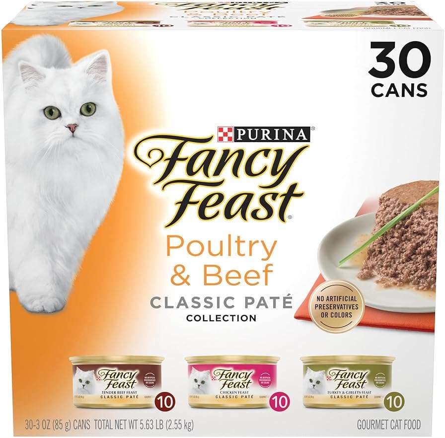 Fancy Feast Poultry and Beef Feast Classic Pate Collection Grain Free Wet Cat Food Variety Pack - (Pack of 30) 3 oz. Cans - Image 1