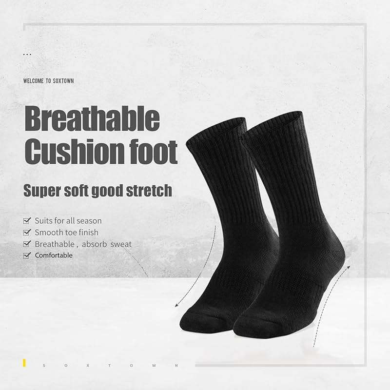 SOX TOWN Unisex Cushioned Crew Training Athletic Socks Men & Women with Combed Cotton Moisture Wicking Breathable Performance - Image 2