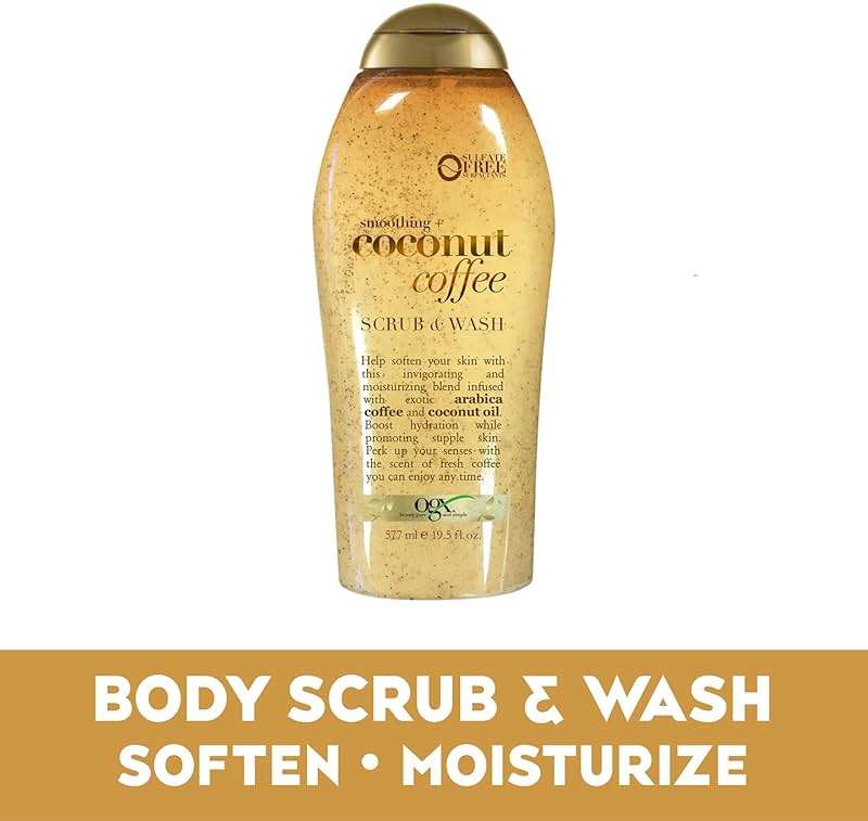 OGX Smoothing + Coconut Coffee Exfoliating Body Scrub with Arabica Coffee & Coconut Oil, Moisturizing Body Wash for Dry Skin, Paraben-Free with Sulfate-Free Surfactants, 19.5 Fl Oz - Image 3