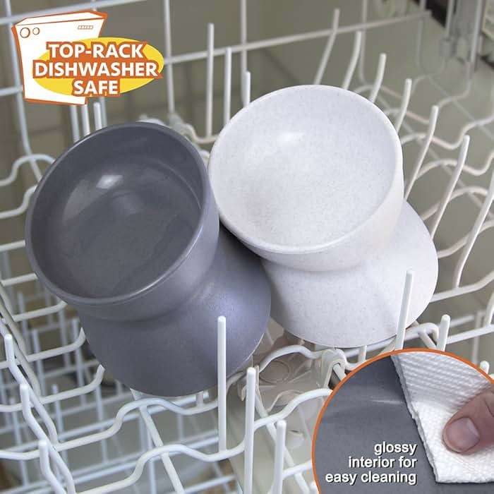 Kitty City Elevated Cat Bowls (Set of 2), Whisker-Friendly Raised Cat Food & Water Dishes, Modern Pedestal Design, Dishwasher Safe, 6.5 oz Each – White & Gray - Image 2