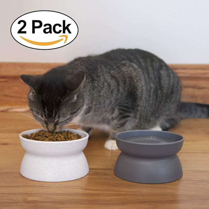 Kitty City Elevated Cat Bowls (Set of 2), Whisker-Friendly Raised Cat Food & Water Dishes, Modern Pedestal Design, Dishwasher Safe, 6.5 oz Each – White & Gray - Image 6