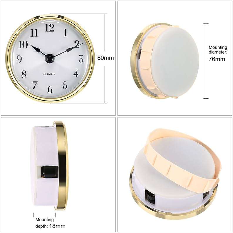 Hicarer 3-1/8 Inch (80 mm) Quartz Clock Insert Fit-up/Insert with Arabic Numeral, Gold Trim, Quartz Movement - Image 3