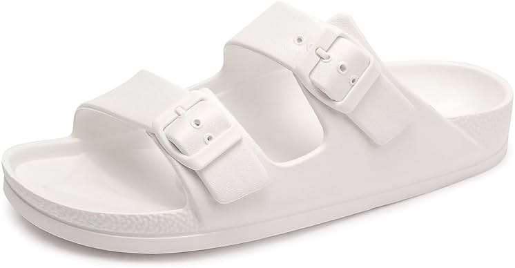 FUNKYMONKEY Women's Comfort Slides with Arch Support, Non-Slip Lightweight Foam Slip-on Flat Beach Sandals with Adjustable Buckle for Vacation & Everyday Wear - Image 1