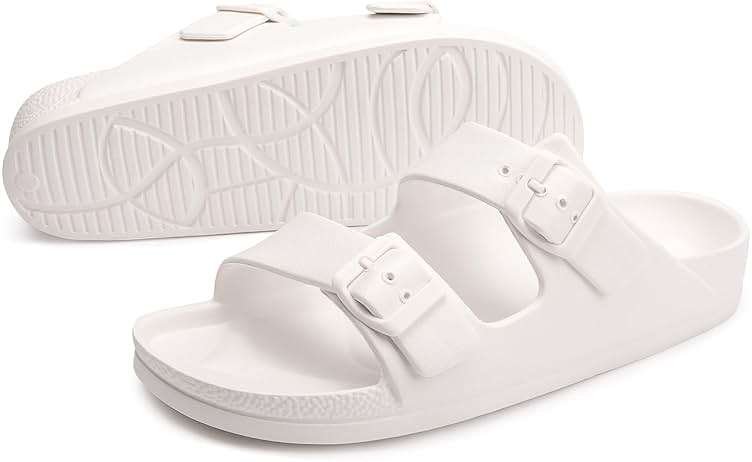FUNKYMONKEY Women's Comfort Slides with Arch Support, Non-Slip Lightweight Foam Slip-on Flat Beach Sandals with Adjustable Buckle for Vacation & Everyday Wear - Image 5