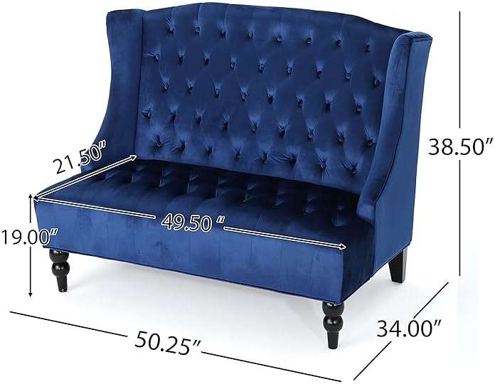 Christopher Knight Home Leora Traditional Tufted Velvet Wingback Loveseat, Navy Blue / Dark Brown - Image 3