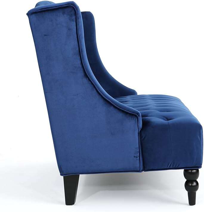 Christopher Knight Home Leora Traditional Tufted Velvet Wingback Loveseat, Navy Blue / Dark Brown - Image 4