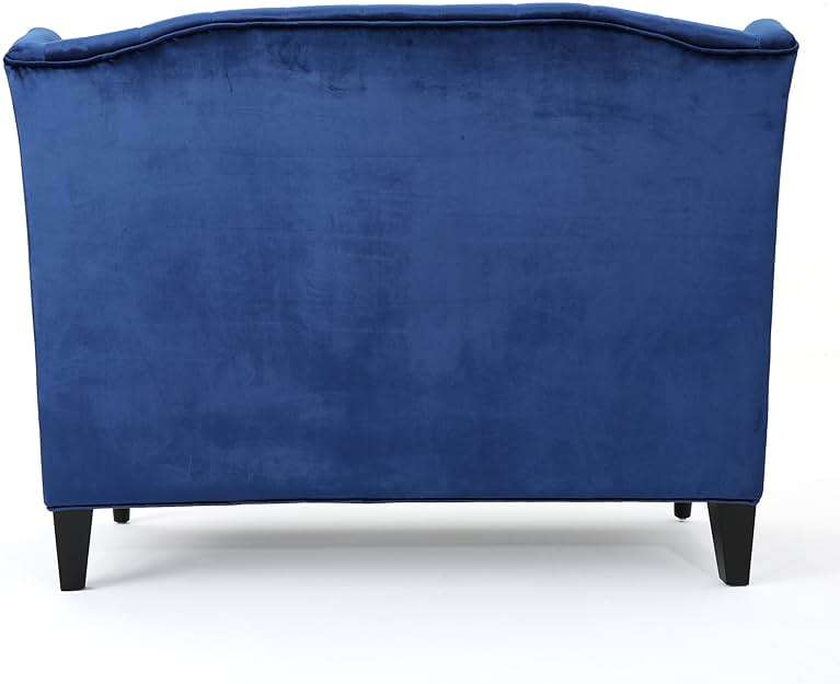 Christopher Knight Home Leora Traditional Tufted Velvet Wingback Loveseat, Navy Blue / Dark Brown - Image 6