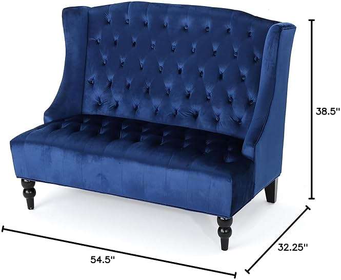Christopher Knight Home Leora Traditional Tufted Velvet Wingback Loveseat, Navy Blue / Dark Brown - Image 9