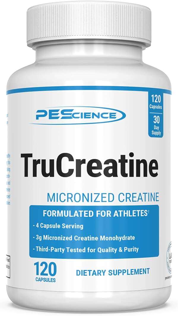 PEScience TruCreatine Creatine Pills, Easy-to-Take Creapure Creatine Capsules, Monohydrate, for Men & Women, Supports Muscle Growth, Strength & Recovery, Cognition, 3g Per Serving, 120 Capsules - Image 1