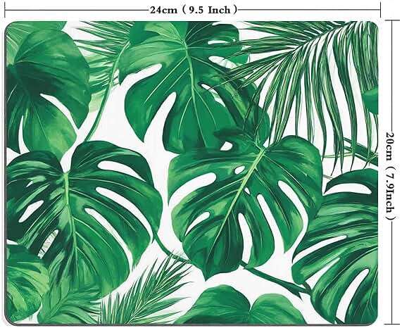 Tropical Leaf Mousepad - Mat - Beautiful Design - Leaves Green with White Background - Rectangle Mouse pad - Image 3