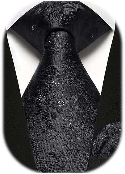HISDERN Men Floral Ties Woven Classic 3.4" Necktie Set Formal Tie Pocket Square for Wedding with Handkerchief Gift Box - Image 1