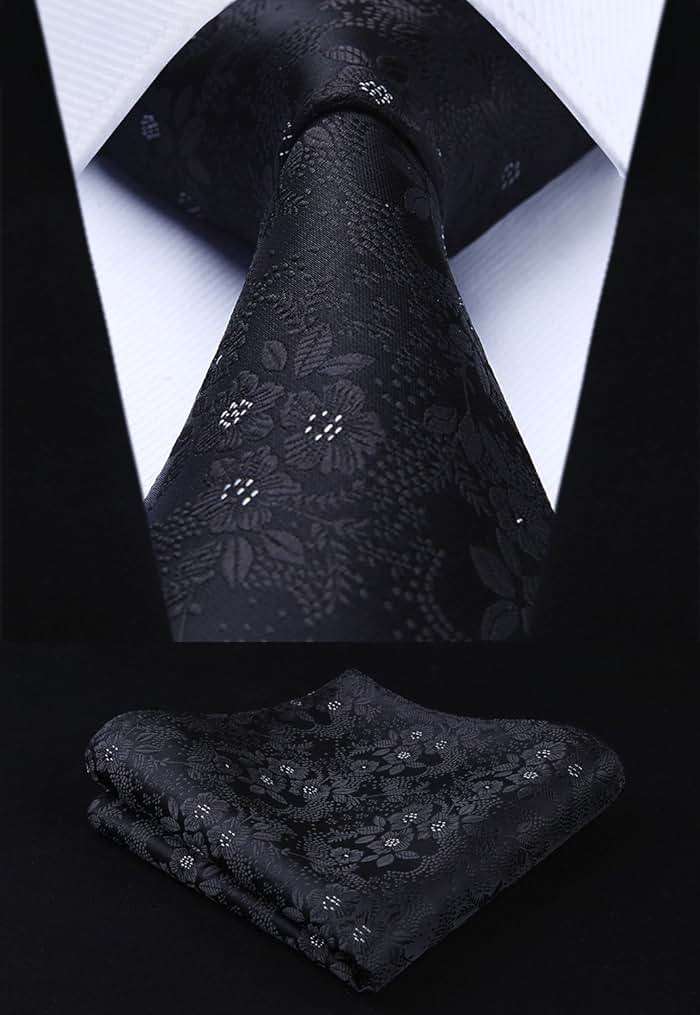 HISDERN Men Floral Ties Woven Classic 3.4" Necktie Set Formal Tie Pocket Square for Wedding with Handkerchief Gift Box - Image 8
