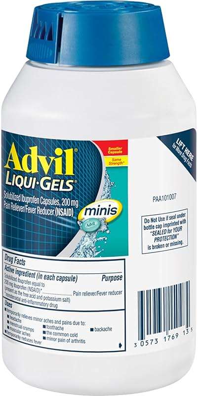 Advil Liqui-Gels minis Pain Reliever and Fever Reducer, Pain Medicine for Adults with Ibuprofen 200mg for Pain Relief - 200 Liquid Filled Capsules - Image 16